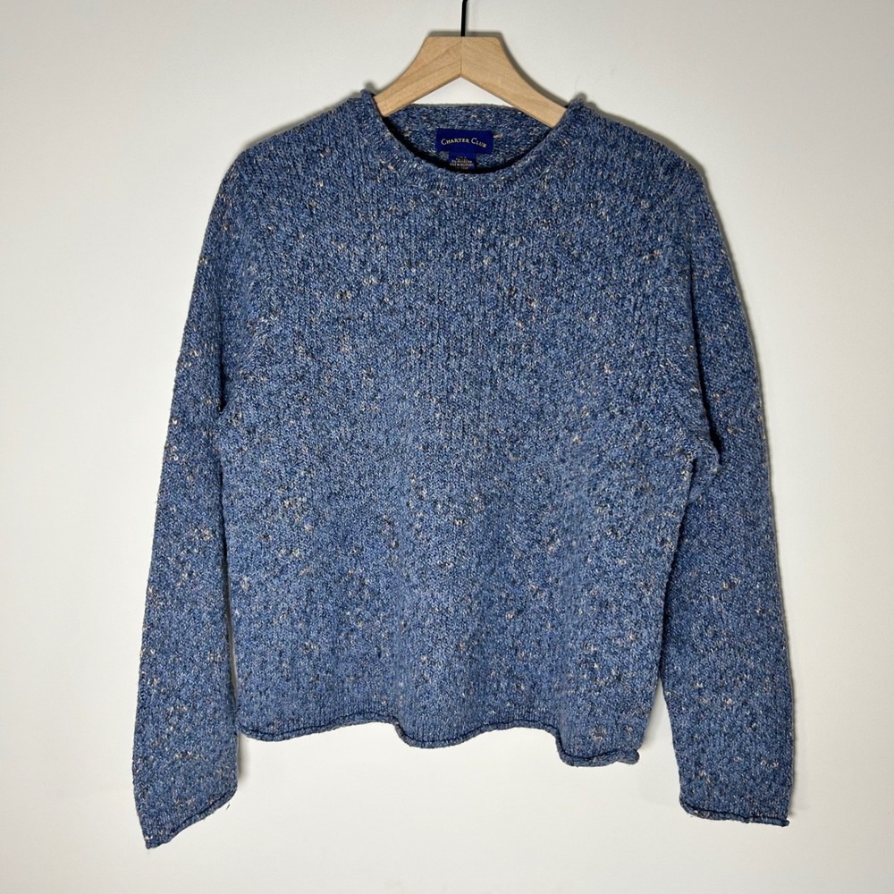 VTG Charter Club Roll Neck Pullover Sweater Womens Large Knit Wool Blend Marl